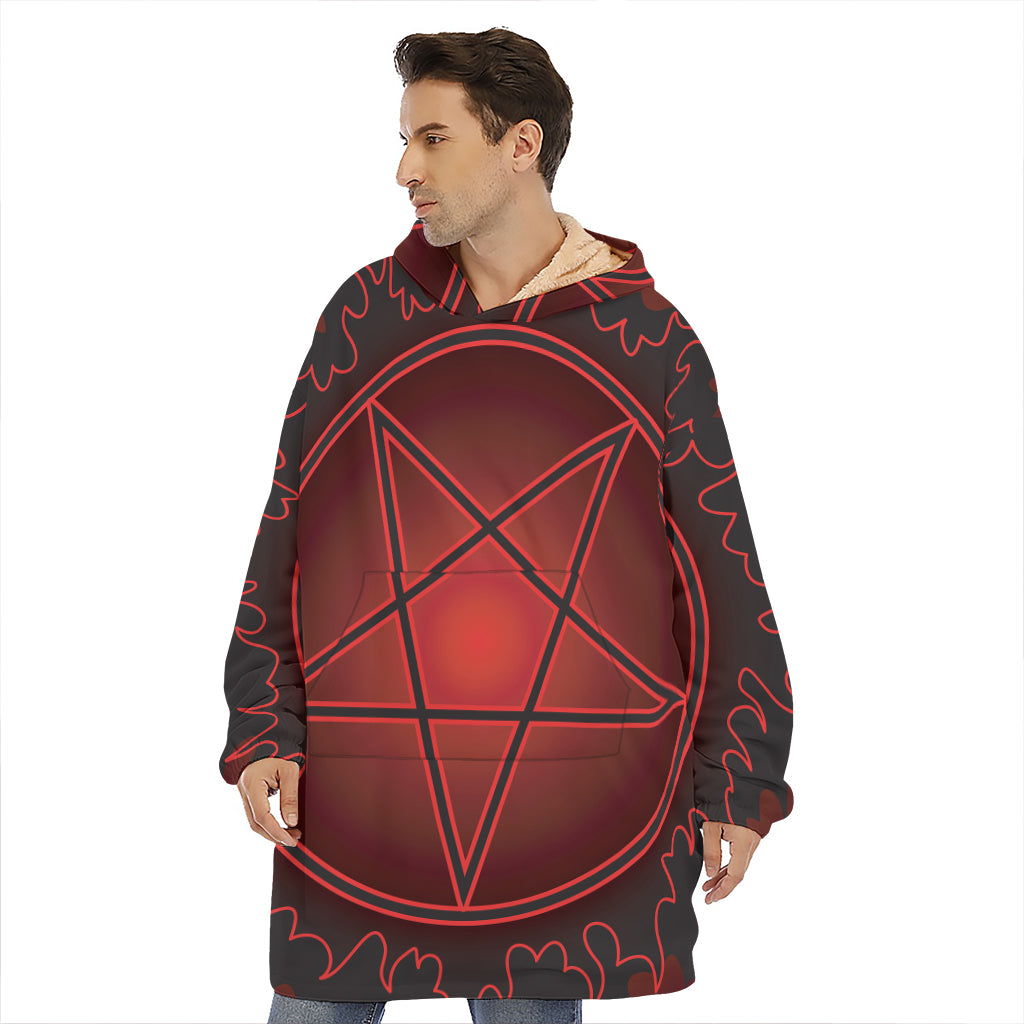 Black And Red Satanic Pentagram Print Hoodie Blanket