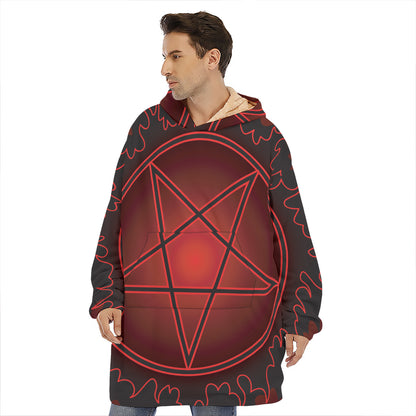 Black And Red Satanic Pentagram Print Hoodie Blanket