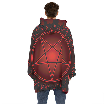 Black And Red Satanic Pentagram Print Hoodie Blanket
