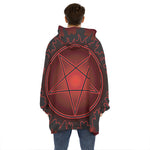 Black And Red Satanic Pentagram Print Hoodie Blanket