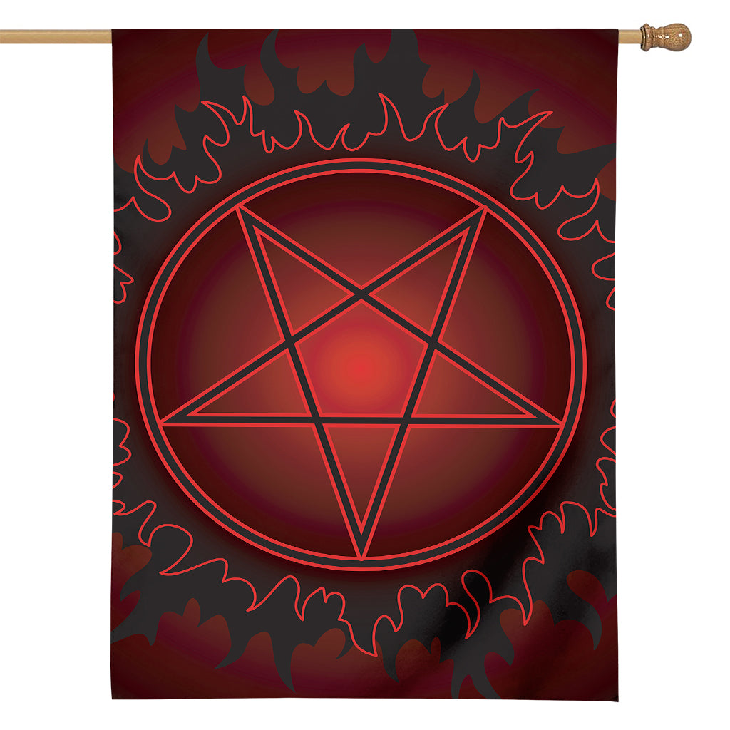 Black And Red Satanic Pentagram Print House Flag