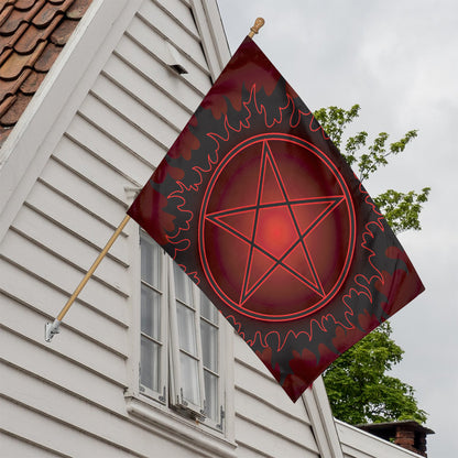 Black And Red Satanic Pentagram Print House Flag