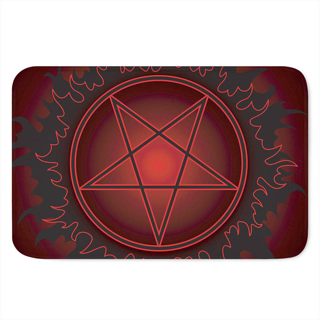 Black And Red Satanic Pentagram Print Indoor Door Mat