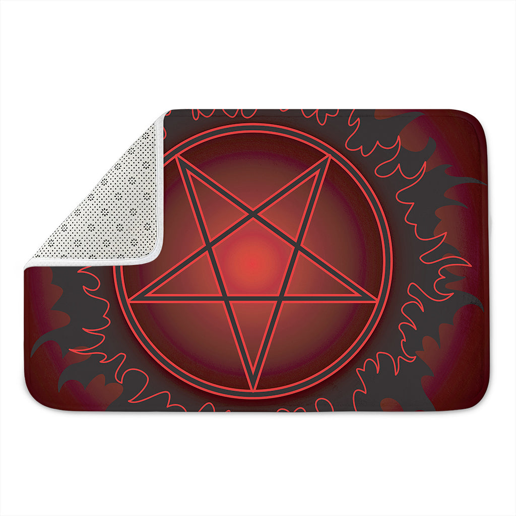 Black And Red Satanic Pentagram Print Indoor Door Mat