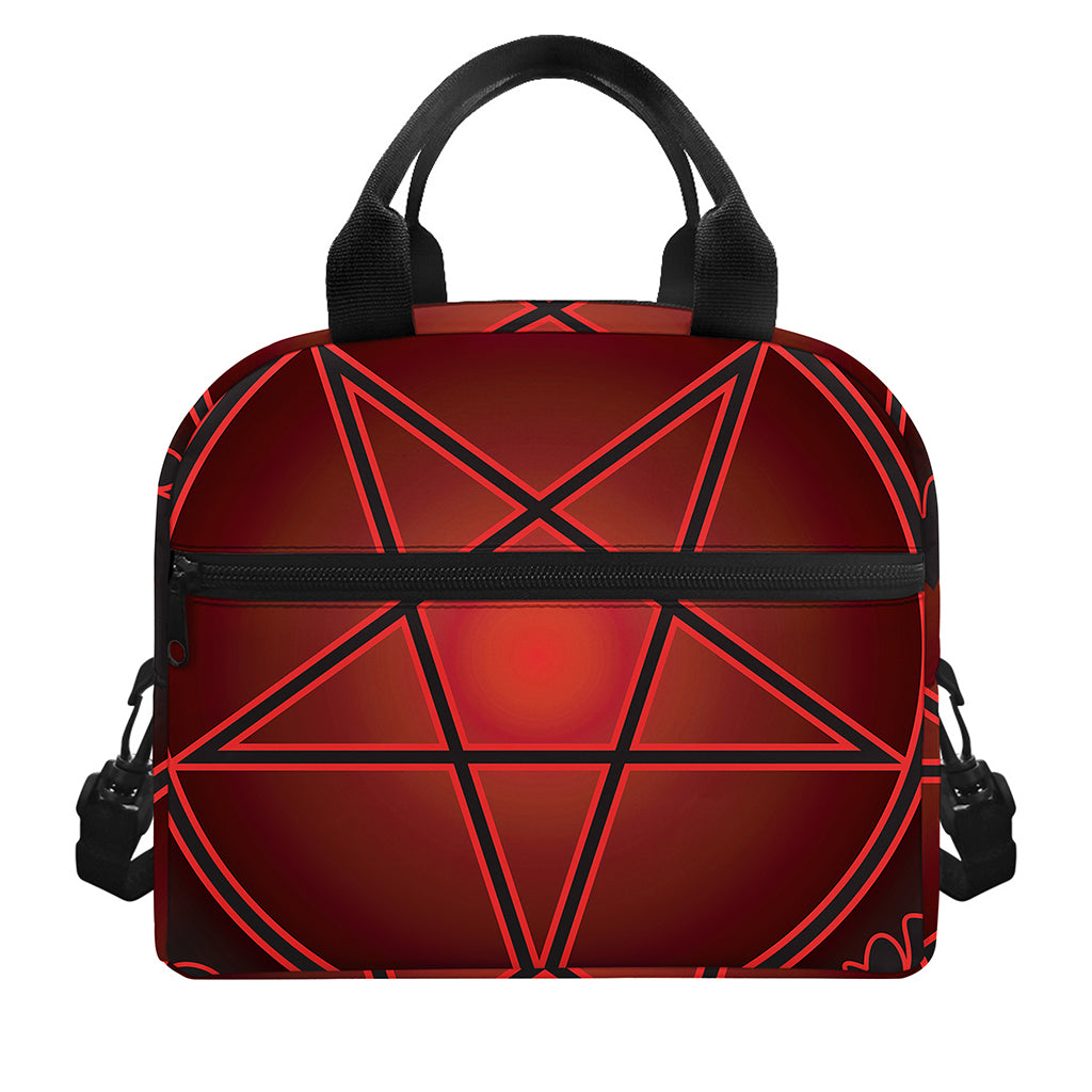Black And Red Satanic Pentagram Print Insulated Lunch Bag