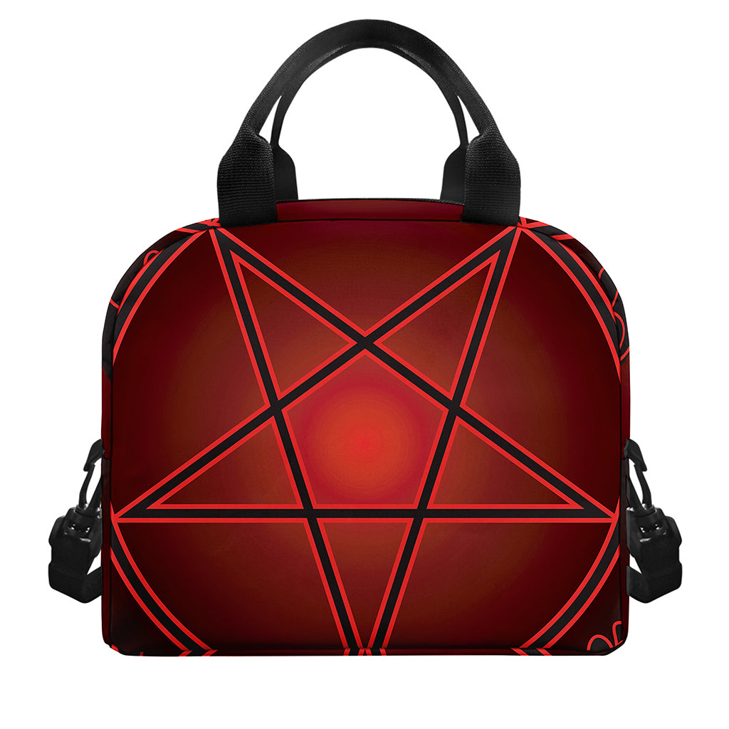 Black And Red Satanic Pentagram Print Insulated Lunch Bag