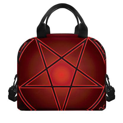 Black And Red Satanic Pentagram Print Insulated Lunch Bag