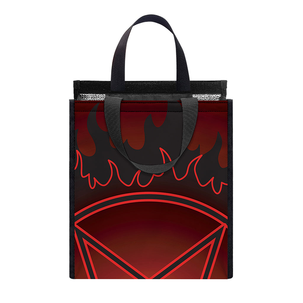 Black And Red Satanic Pentagram Print Insulated Lunch Tote