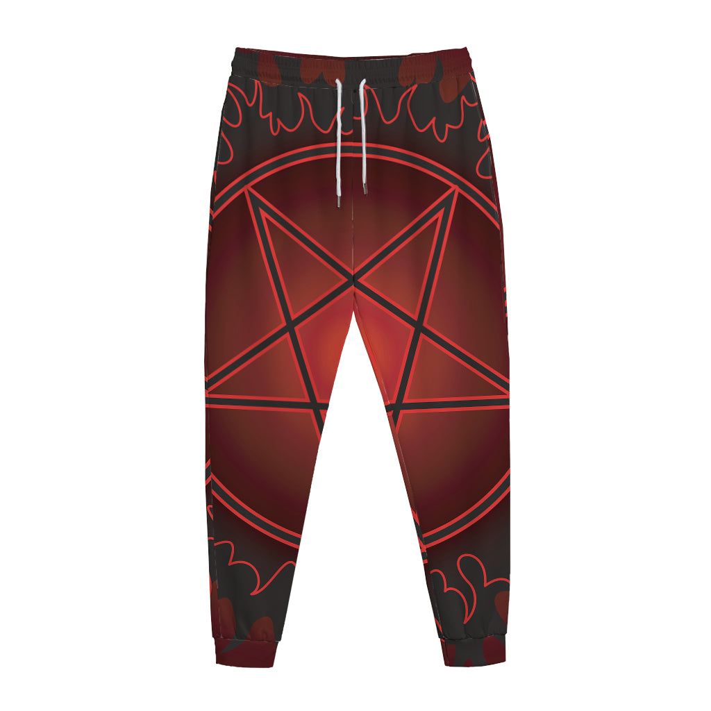 Black And Red Satanic Pentagram Print Jogger Pants
