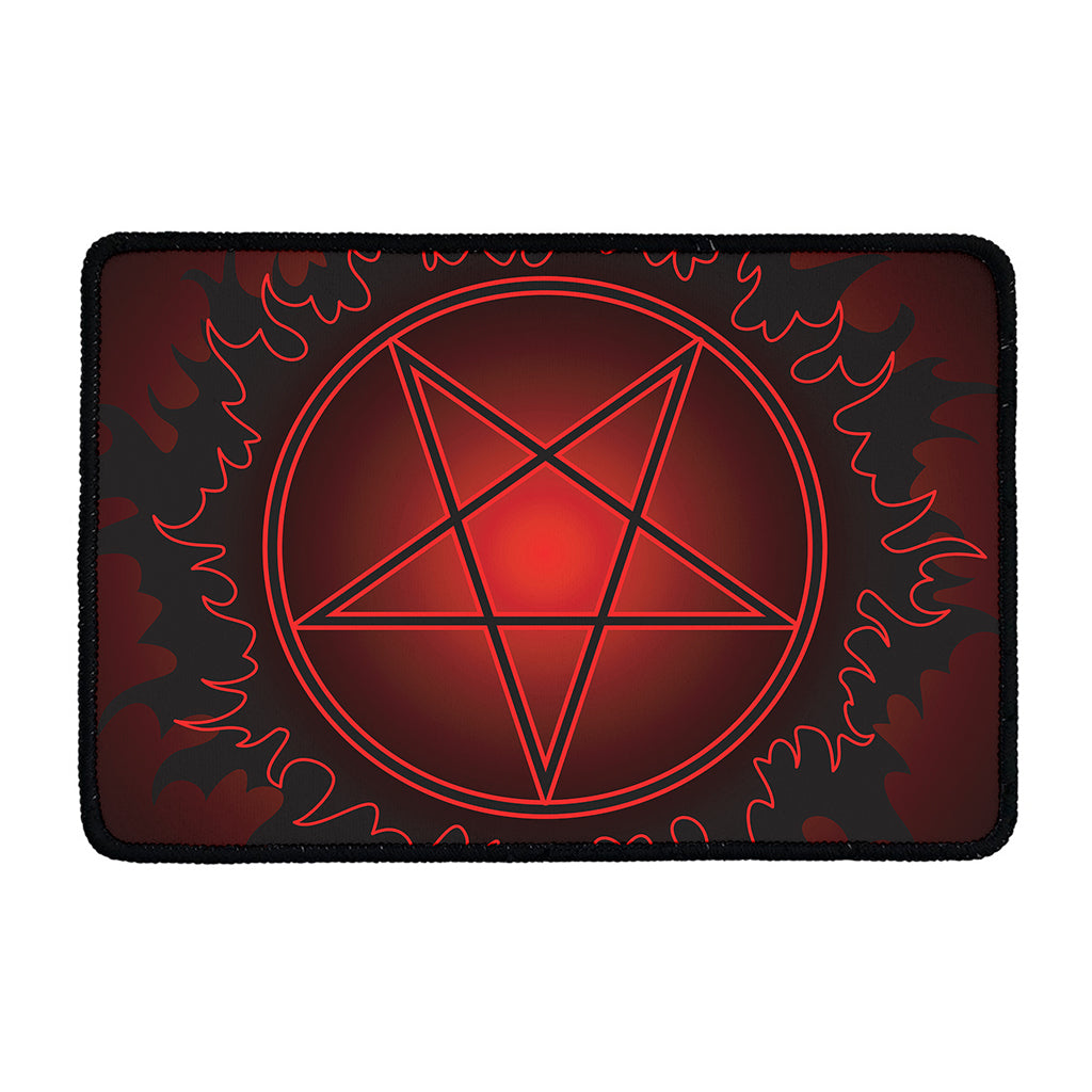 Black And Red Satanic Pentagram Print Kitchen Mat