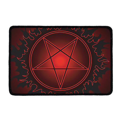 Black And Red Satanic Pentagram Print Kitchen Mat