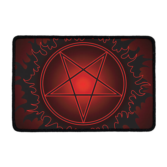 Black And Red Satanic Pentagram Print Kitchen Mat