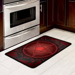 Black And Red Satanic Pentagram Print Kitchen Mat