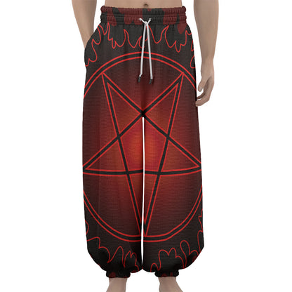 Black And Red Satanic Pentagram Print Lantern Pants