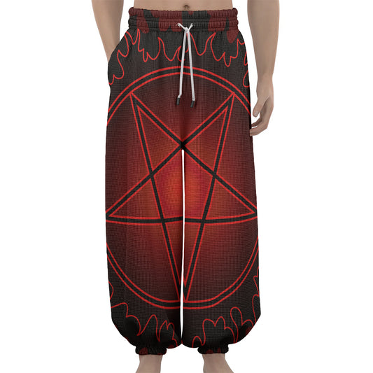 Black And Red Satanic Pentagram Print Lantern Pants
