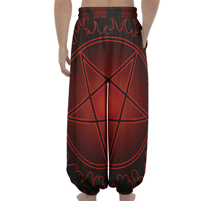 Black And Red Satanic Pentagram Print Lantern Pants