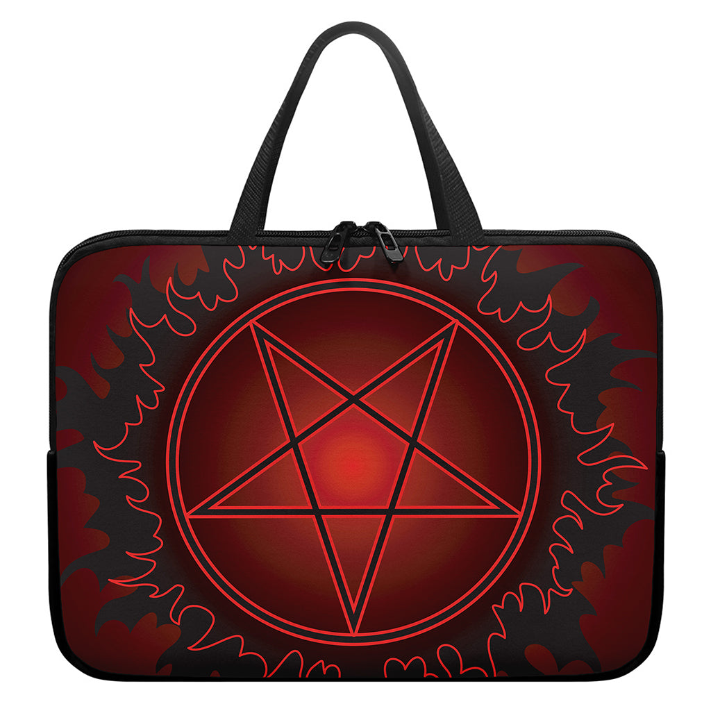 Black And Red Satanic Pentagram Print Laptop Sleeve With Handle