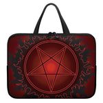 Black And Red Satanic Pentagram Print Laptop Sleeve With Handle