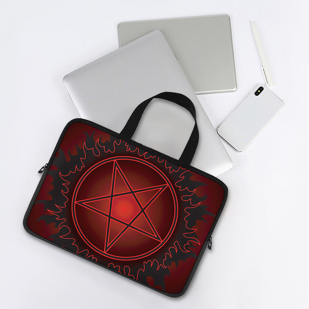 Black And Red Satanic Pentagram Print Laptop Sleeve With Handle