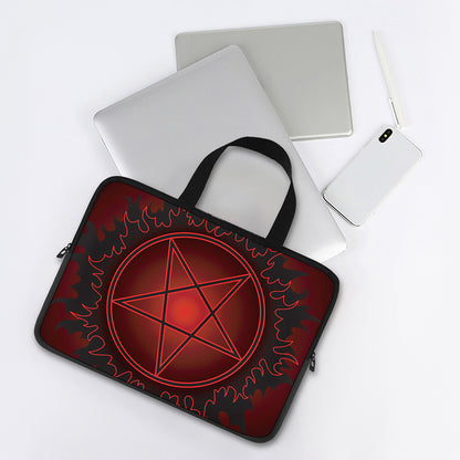 Black And Red Satanic Pentagram Print Laptop Sleeve With Handle