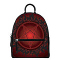 Black And Red Satanic Pentagram Print Leather Backpack