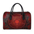 Black And Red Satanic Pentagram Print Leather Duffel Bag