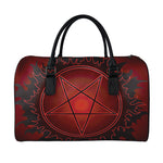 Black And Red Satanic Pentagram Print Leather Duffle Bag