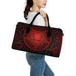 Black And Red Satanic Pentagram Print Leather Duffle Bag