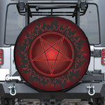 Black And Red Satanic Pentagram Print Leather Spare Tire Cover