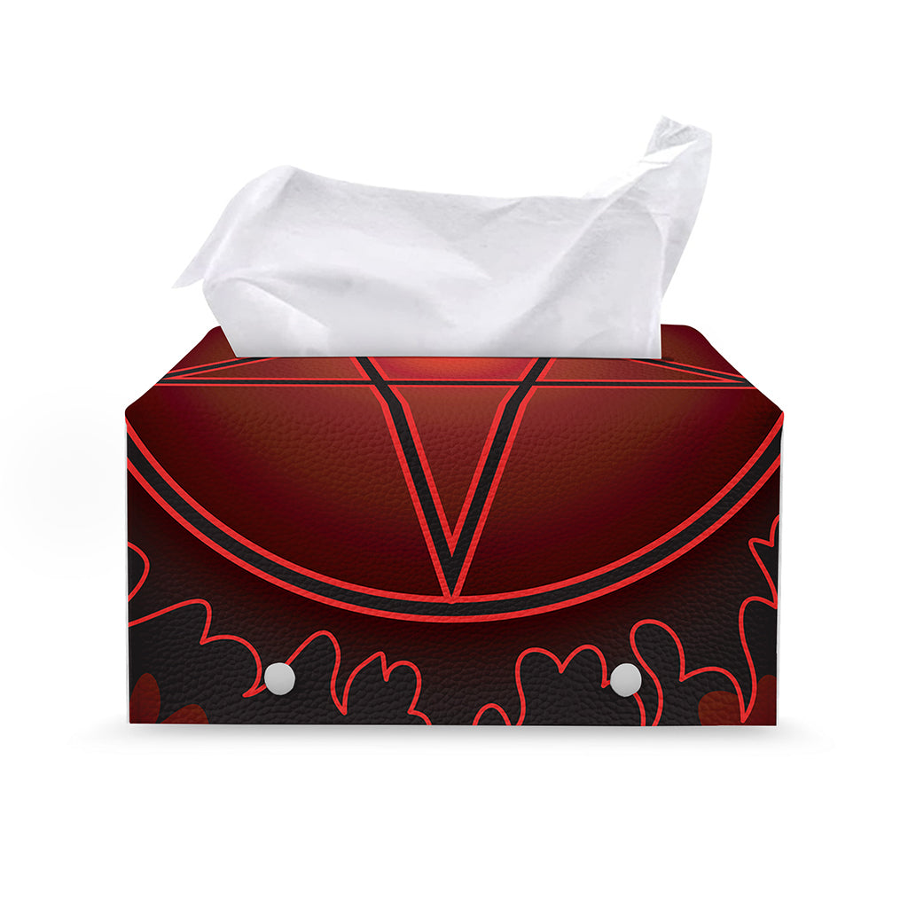 Black And Red Satanic Pentagram Print Leather Tissue Box Cover