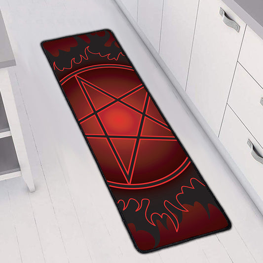 Black And Red Satanic Pentagram Print Long Kitchen Mat