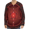 Black And Red Satanic Pentagram Print Long Sleeve Baseball Jersey