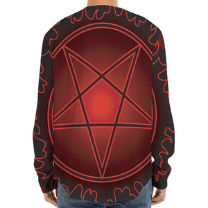 Black And Red Satanic Pentagram Print Long Sleeve Baseball Jersey