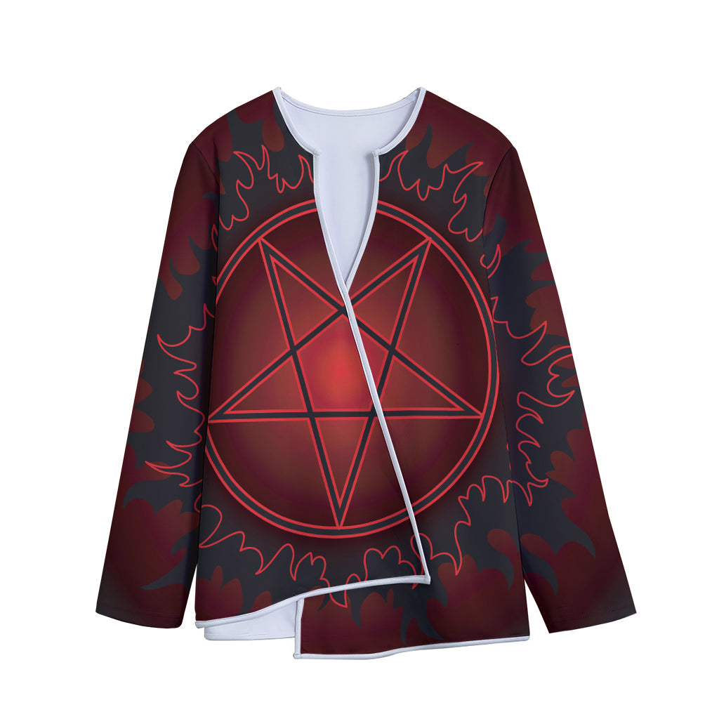 Black And Red Satanic Pentagram Print Long Sleeve Short Coat