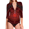 Black And Red Satanic Pentagram Print Long Sleeve Swimsuit