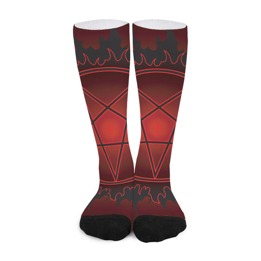 Black And Red Satanic Pentagram Print Long Socks