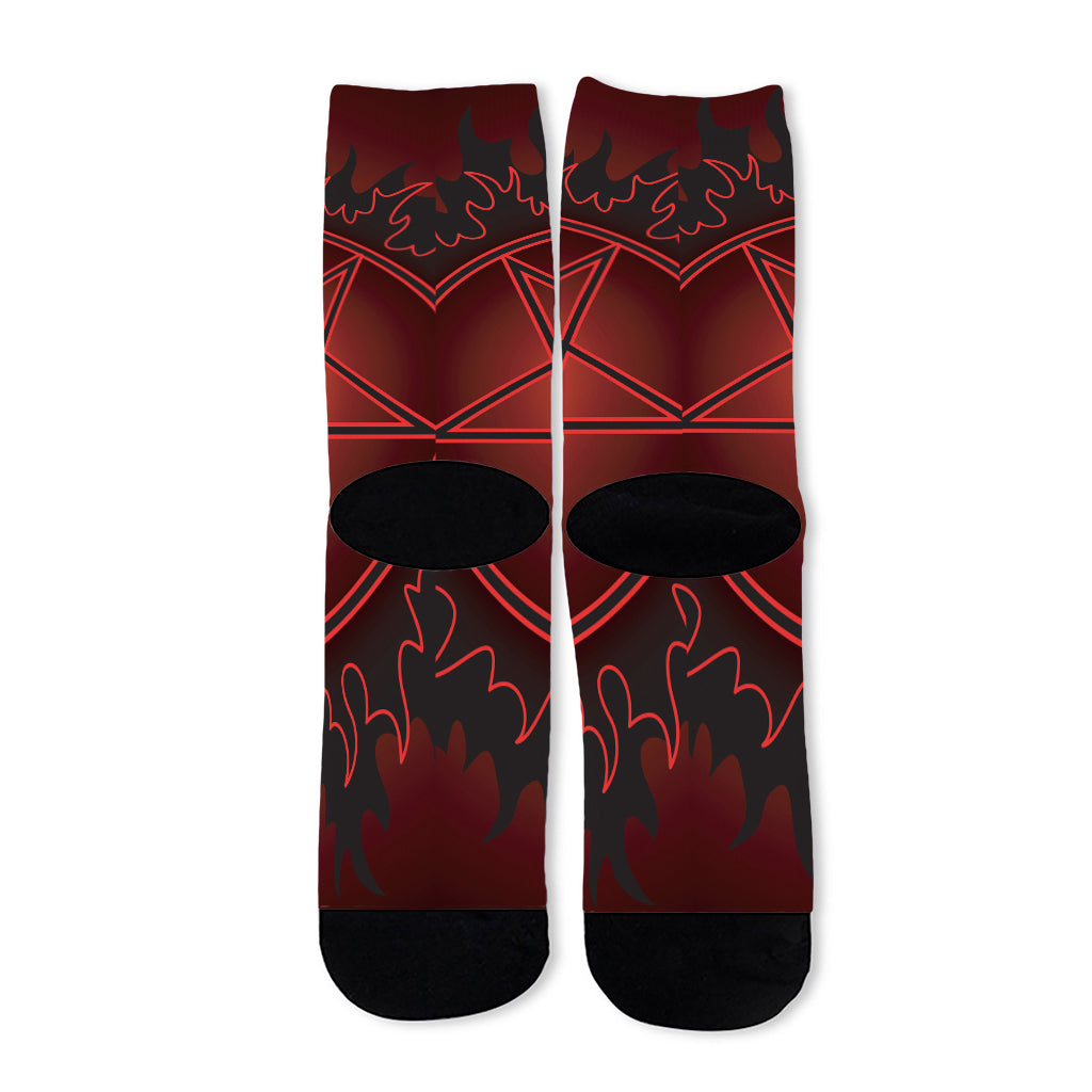 Black And Red Satanic Pentagram Print Long Socks