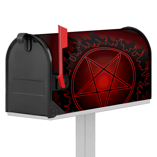 Black And Red Satanic Pentagram Print Mailbox Cover