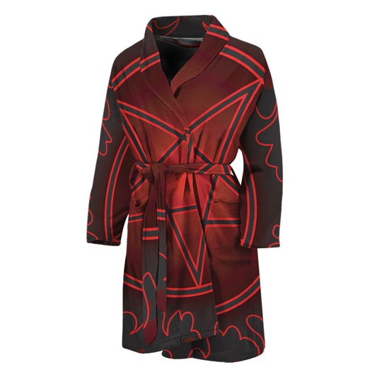 Black And Red Satanic Pentagram Print Men's Bathrobe