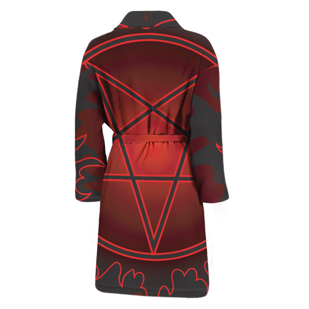 Black And Red Satanic Pentagram Print Men's Bathrobe