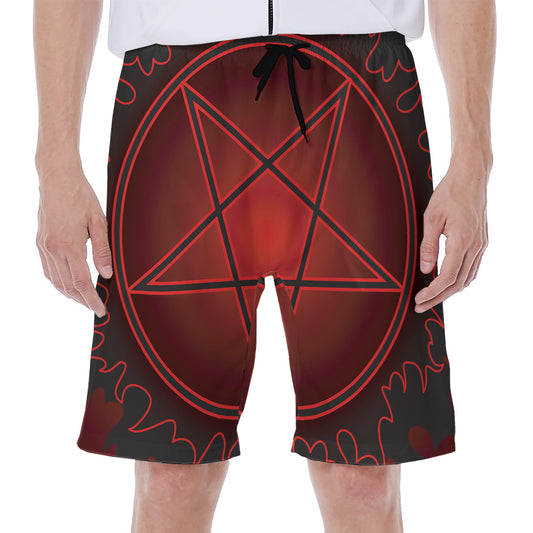 Black And Red Satanic Pentagram Print Men's Beach Shorts