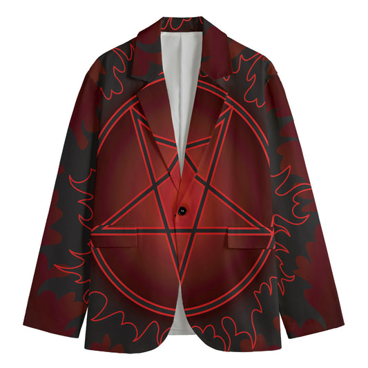 Black And Red Satanic Pentagram Print Men's Blazer