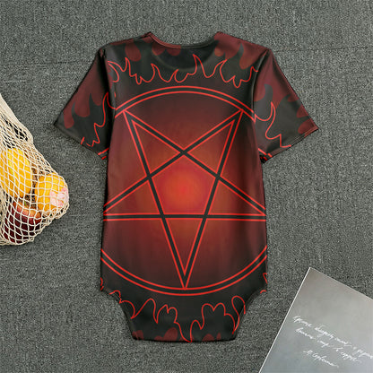 Black And Red Satanic Pentagram Print Men's Bodysuit