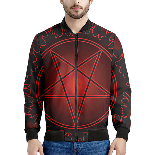 Black And Red Satanic Pentagram Print Men's Bomber Jacket