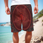 Black And Red Satanic Pentagram Print Men's Cargo Shorts