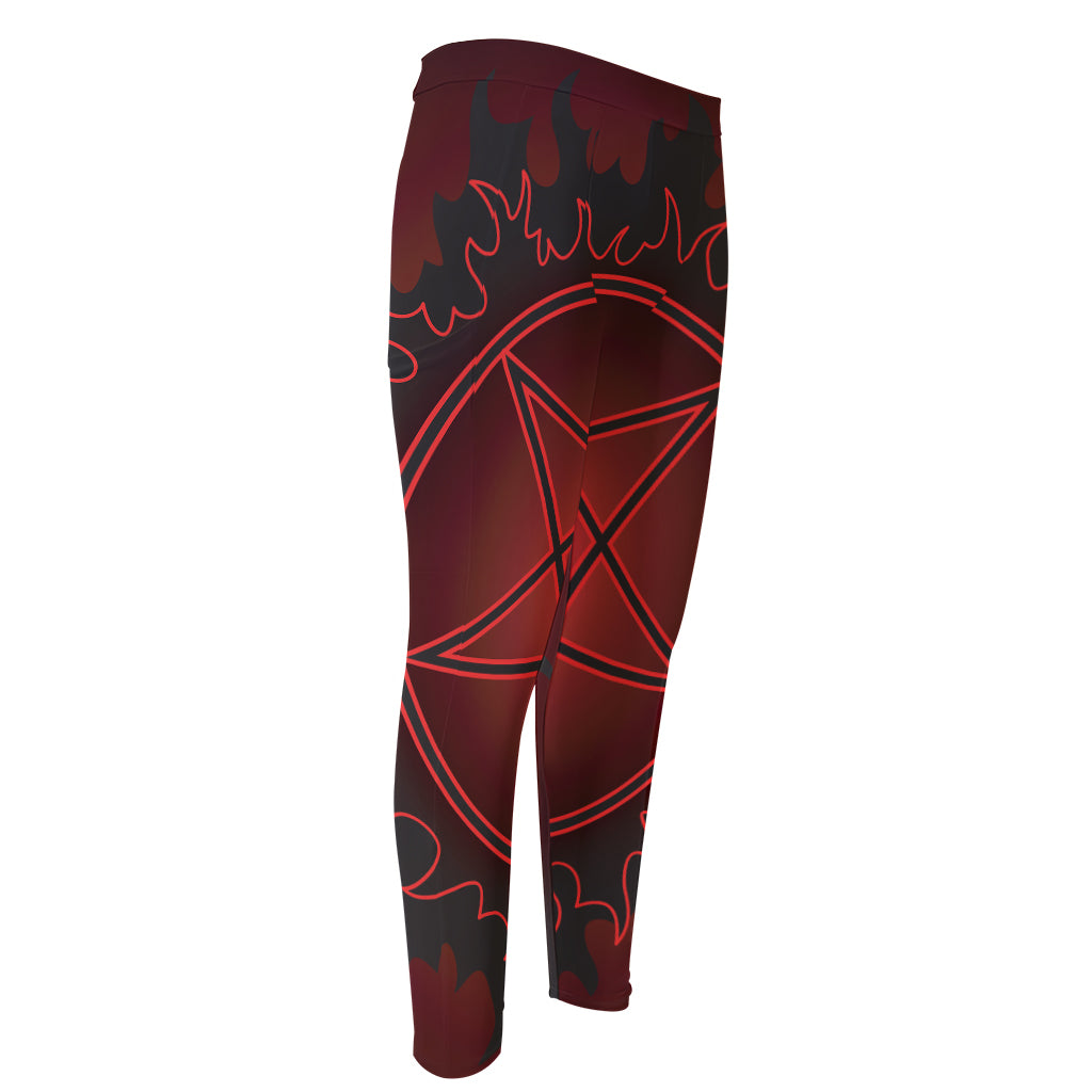 Black And Red Satanic Pentagram Print Men's Compression Pants