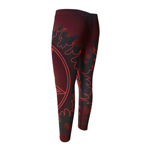 Black And Red Satanic Pentagram Print Men's Compression Pants