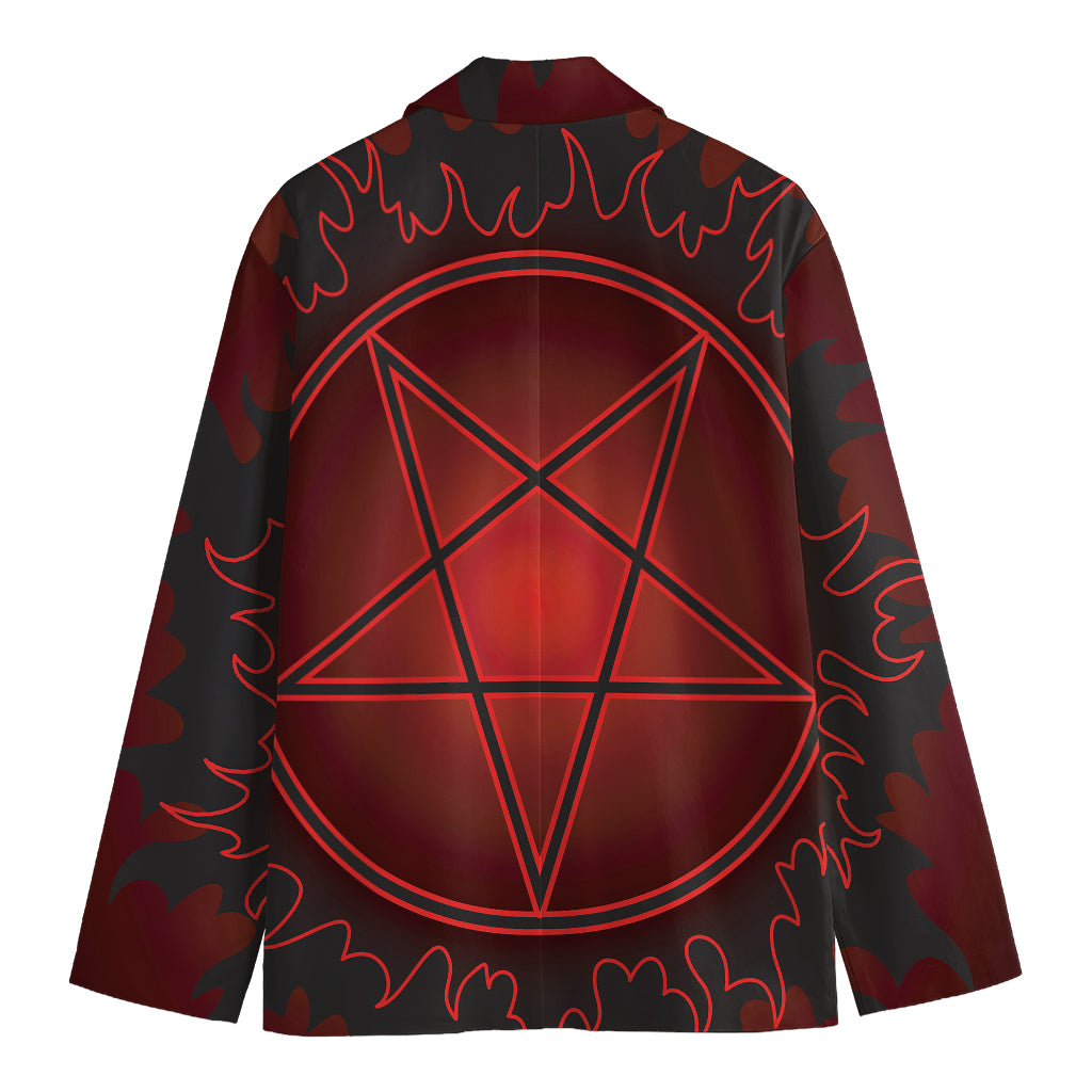Black And Red Satanic Pentagram Print Men's Cotton Blazer