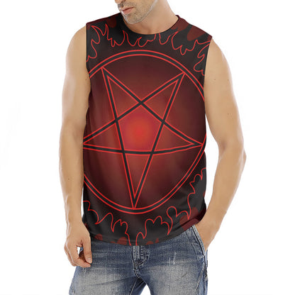 Black And Red Satanic Pentagram Print Men's Fitness Tank Top