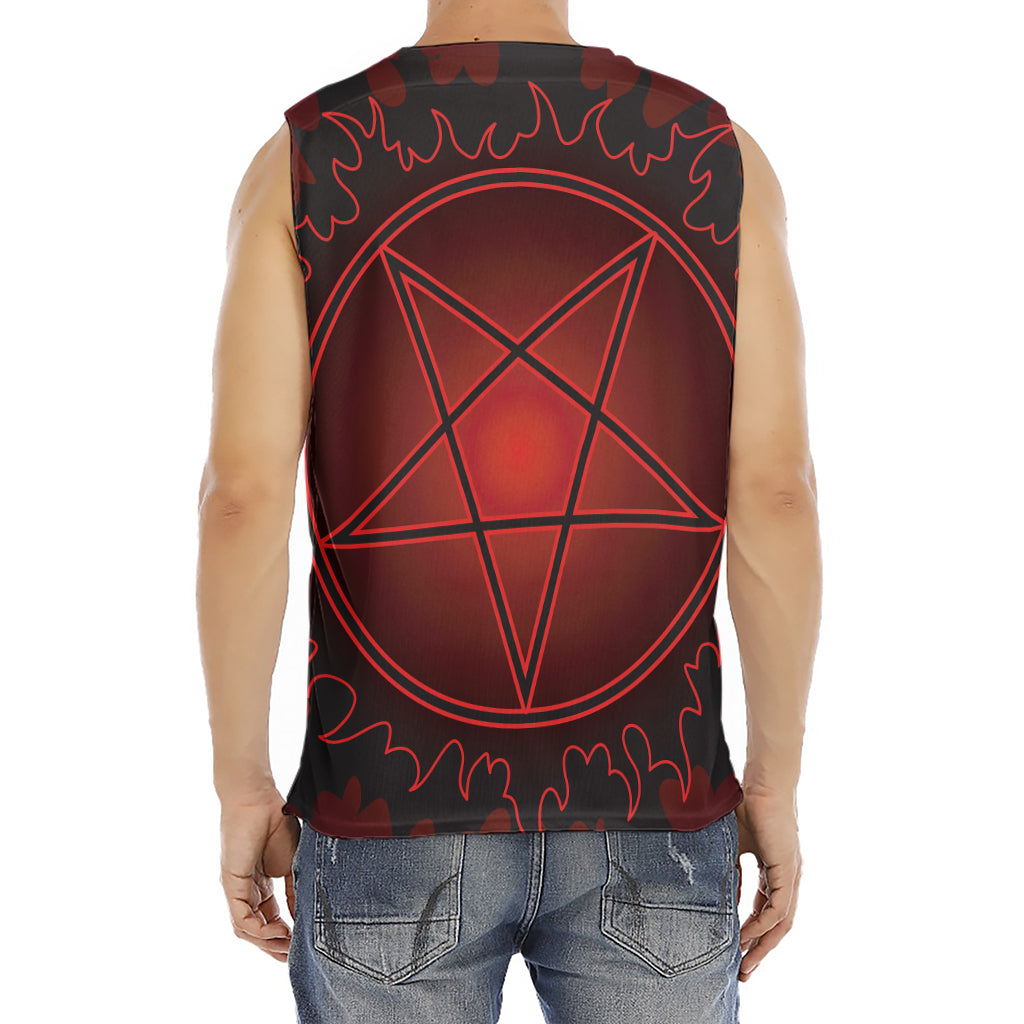 Black And Red Satanic Pentagram Print Men's Fitness Tank Top
